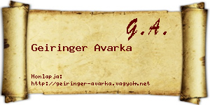 Geiringer Avarka névjegykártya